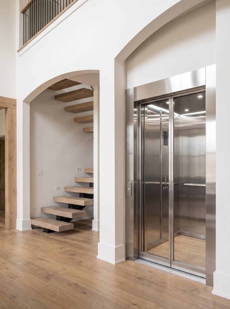 Modern steel elevator installation